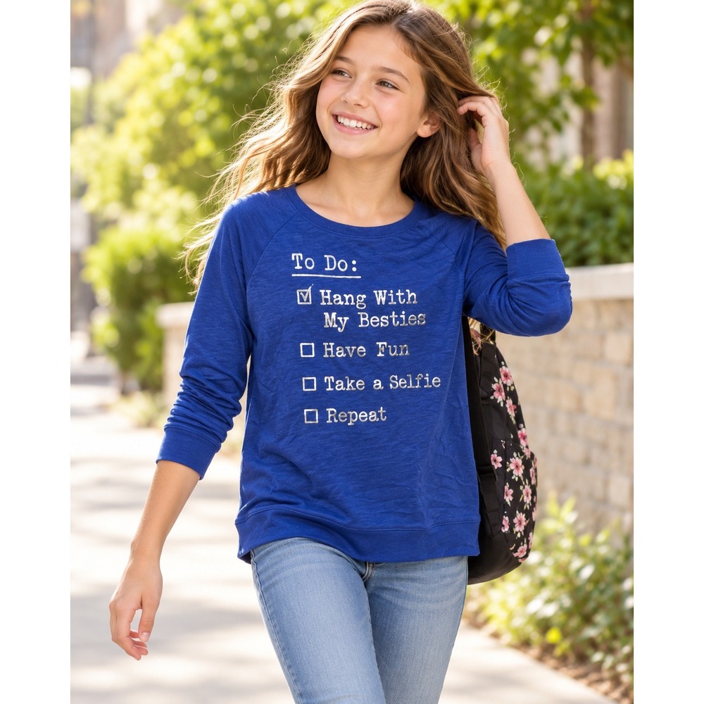 Justice Girls Sweatshirt Size 12.5 Blue Graphic Pullover